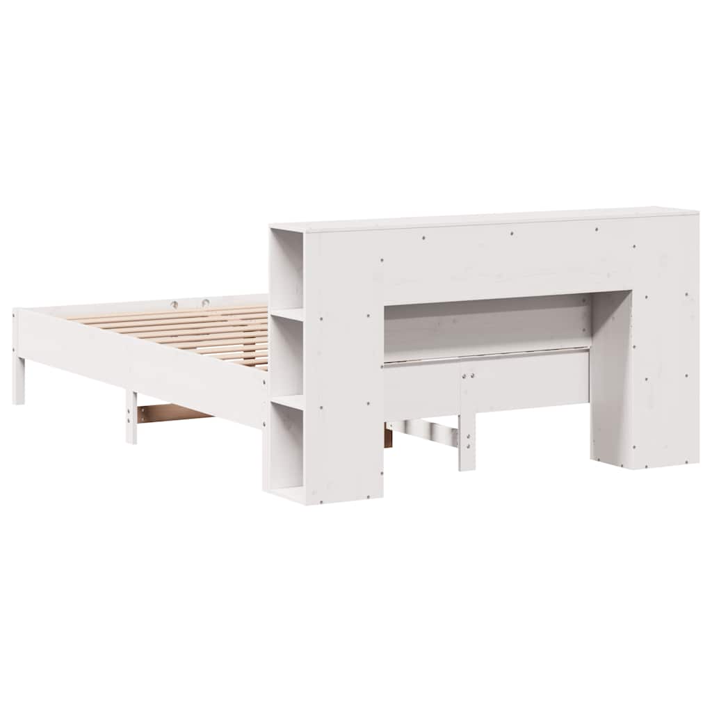 Lit bibliothèque sans matelas blanc 120x190 cm bois pin massif - XIOS