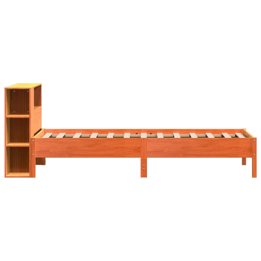Lit bibliothèque sans matelas cire marron 100x200 cm pin massif - XIOS