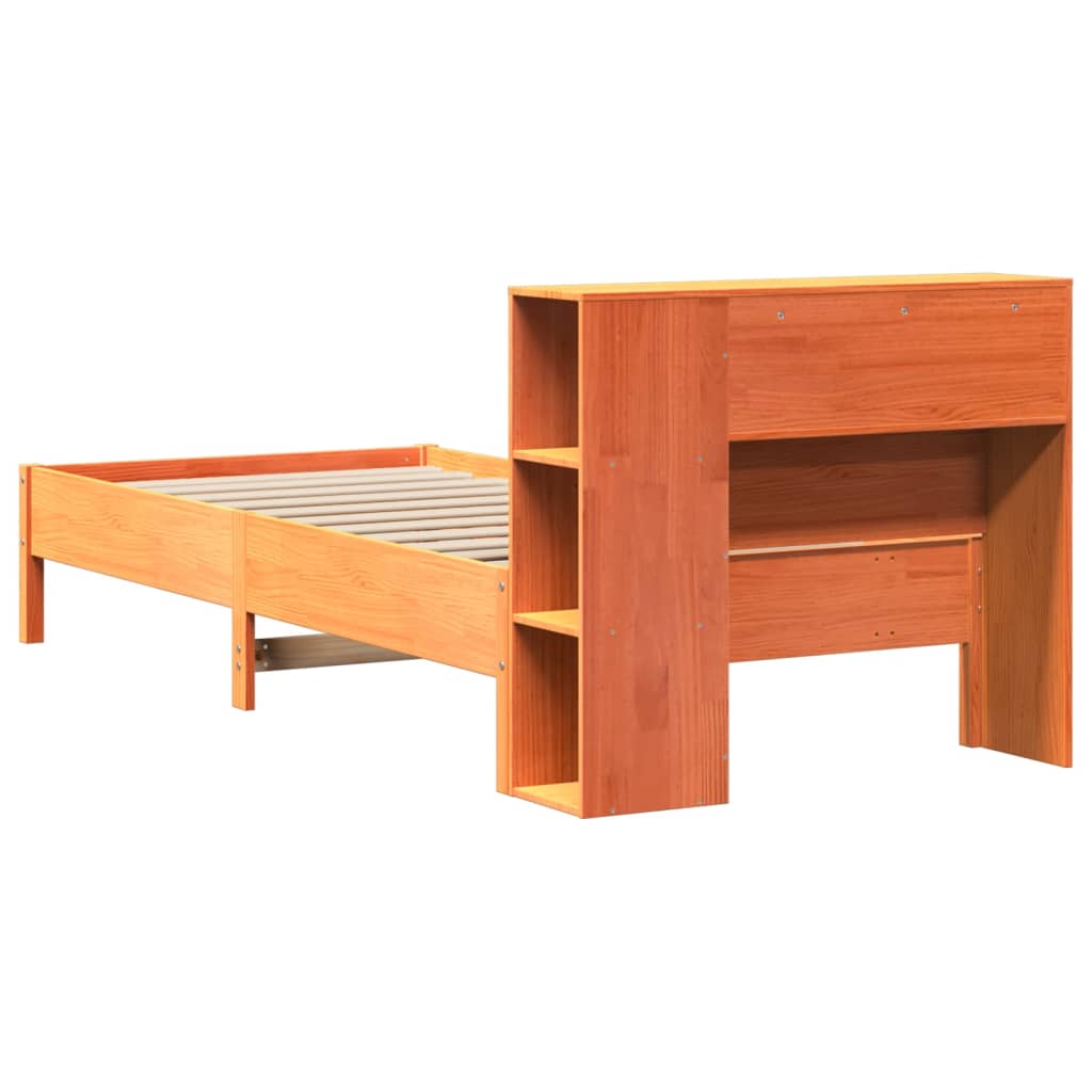 Lit bibliothèque sans matelas cire marron 100x200 cm pin massif - XIOS
