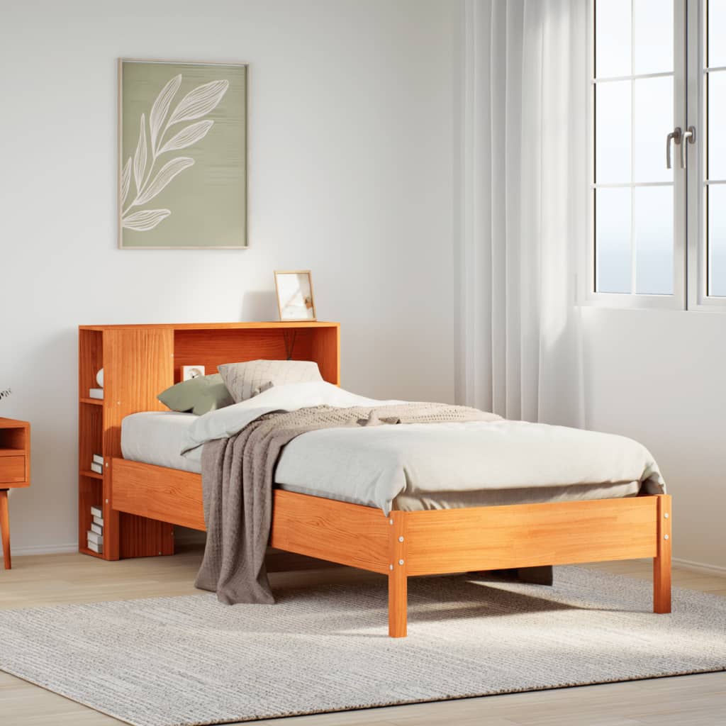 Lit bibliothèque sans matelas cire marron 100x200 cm pin massif - XIOS