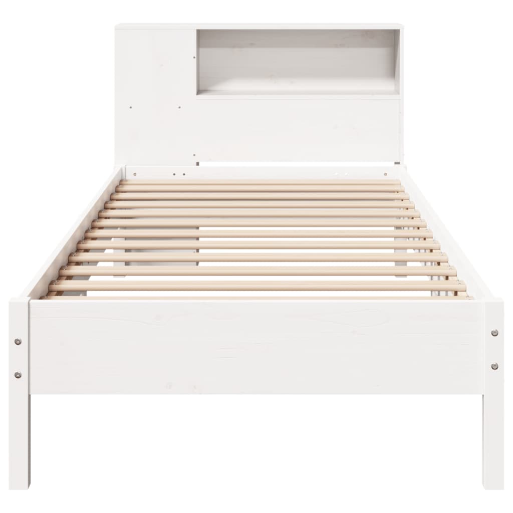 Lit bibliothèque sans matelas blanc 90x190cm bois de pin massif - XIOS