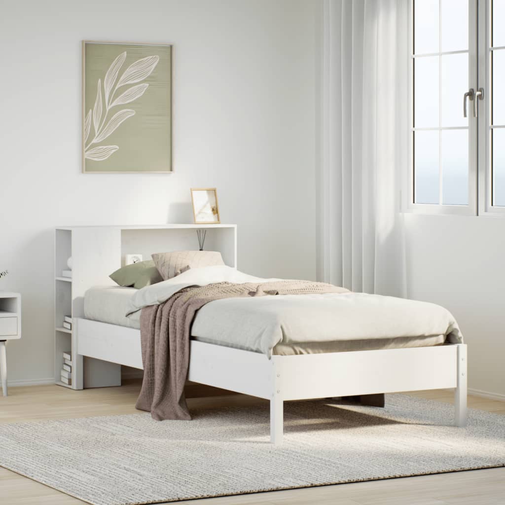 Lit bibliothèque sans matelas blanc 75x190cm bois de pin massif - XIOS