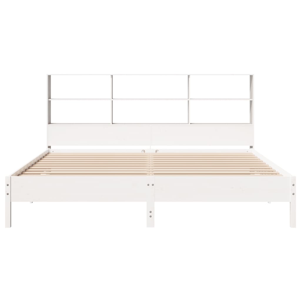 Lit bibliothèque sans matelas blanc 180x200 cm bois pin massif - XIOS