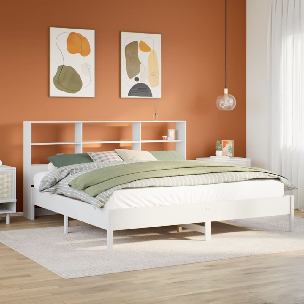 Lit bibliothèque sans matelas blanc 180x200 cm bois pin massif - XIOS