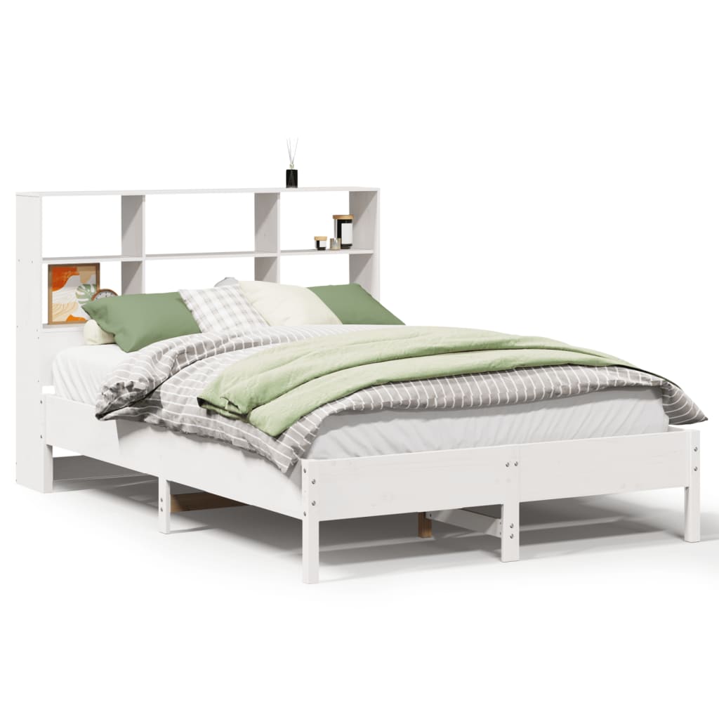 Lit bibliothèque sans matelas blanc 160x200 cm bois pin massif - XIOS