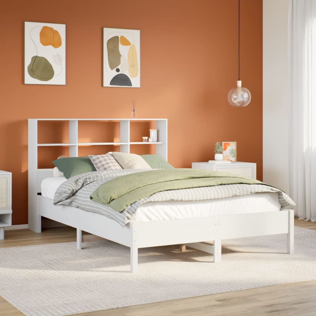 Lit bibliothèque sans matelas blanc 160x200 cm bois pin massif - XIOS