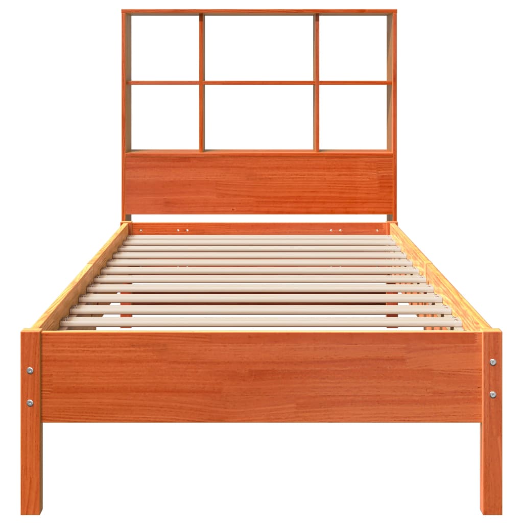 Lit bibliothèque sans matelas cire marron 100x200 cm pin massif - XIOS