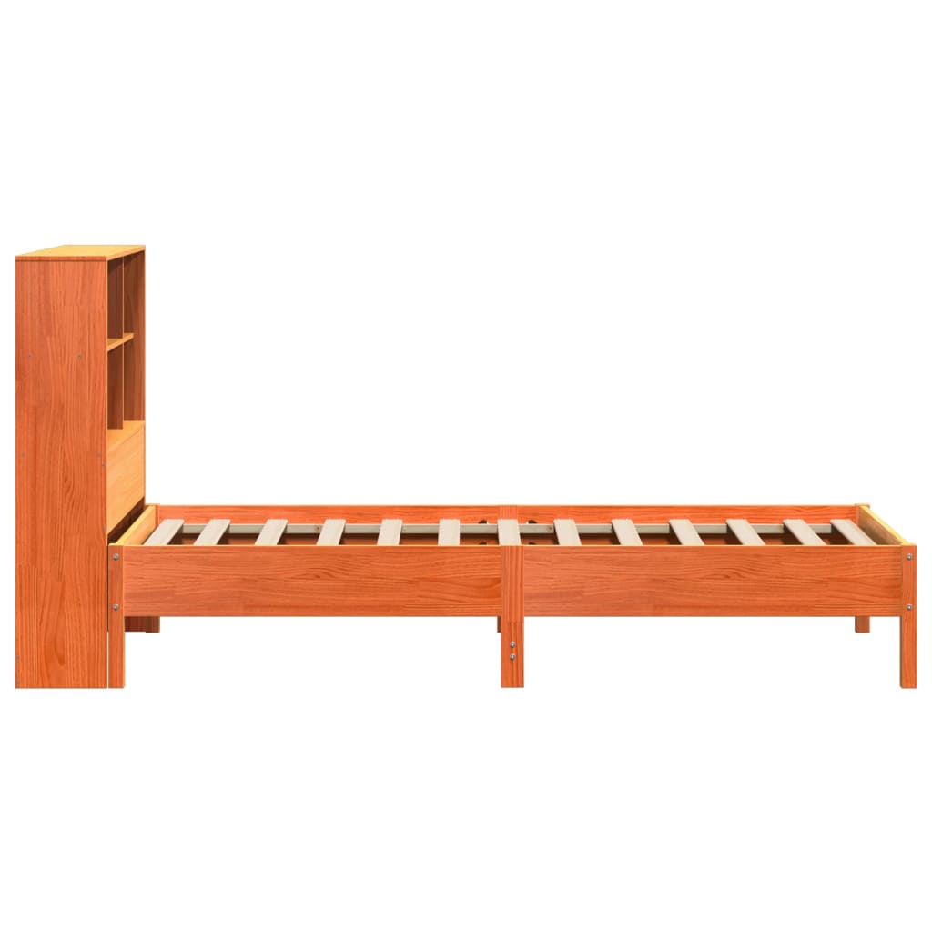 Lit bibliothèque sans matelas cire marron 100x200 cm pin massif - XIOS