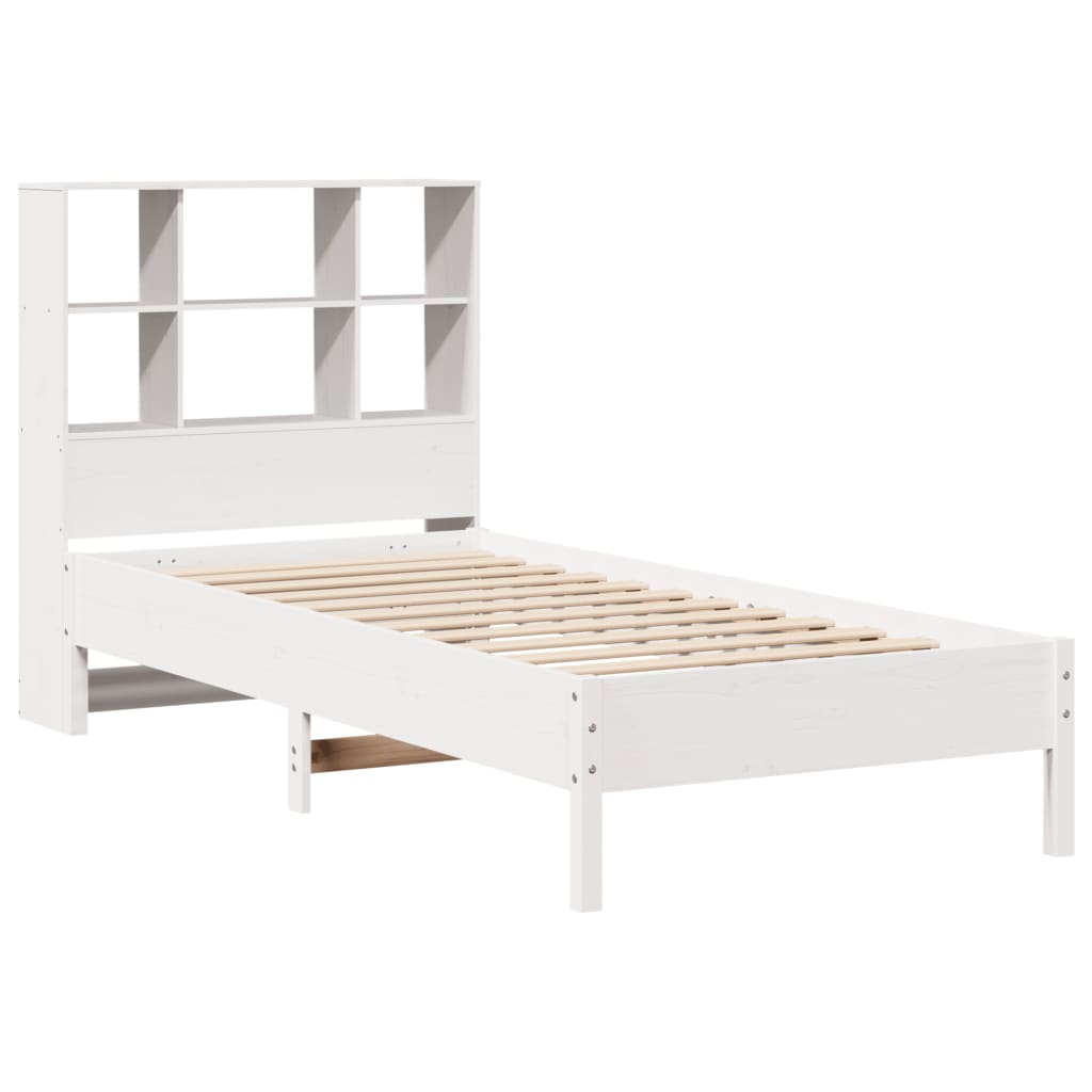 Lit bibliothèque sans matelas blanc 90x200cm bois de pin massif - XIOS