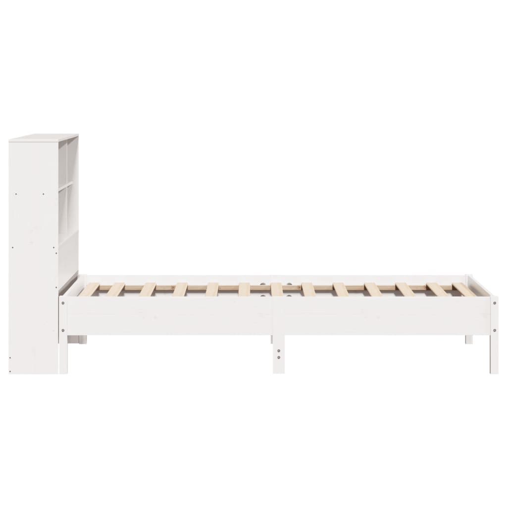 Lit bibliothèque sans matelas blanc 90x200cm bois de pin massif - XIOS