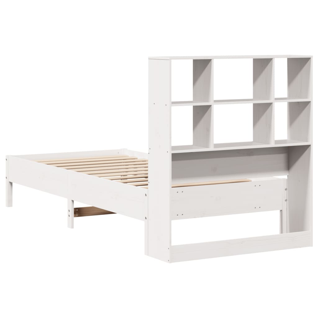 Lit bibliothèque sans matelas blanc 90x200cm bois de pin massif - XIOS