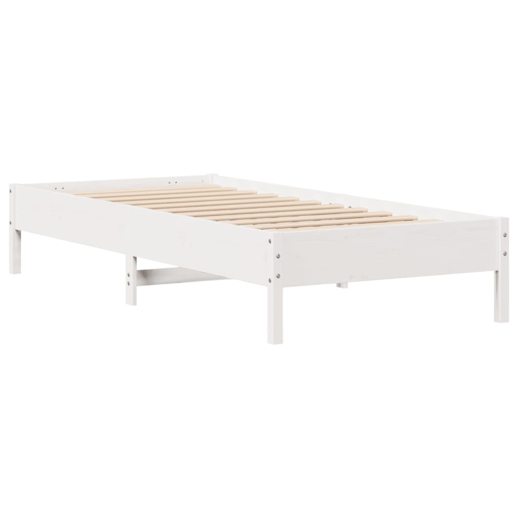 Lit bibliothèque sans matelas blanc 90x200cm bois de pin massif - XIOS