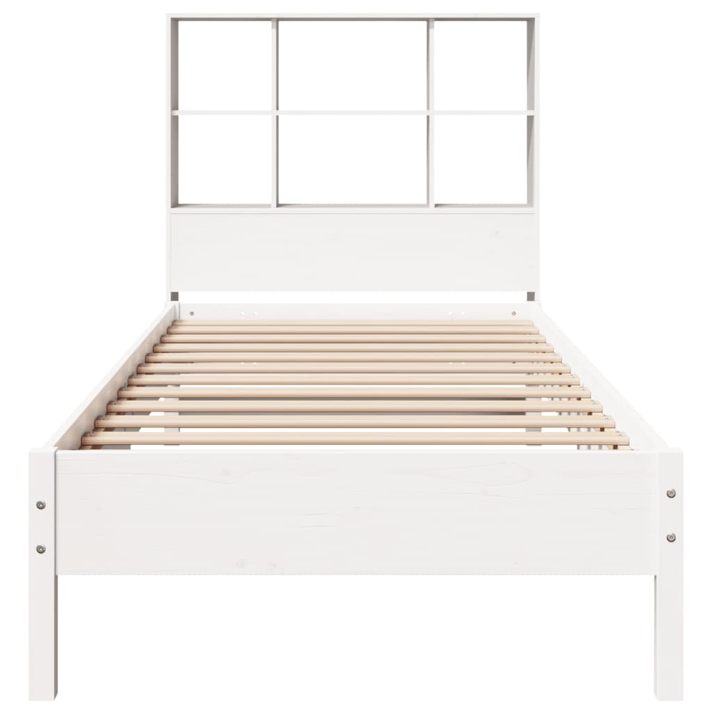 Lit bibliothèque sans matelas blanc 90x190cm bois de pin massif - XIOS