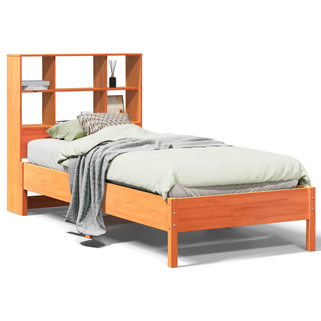 Lit bibliothèque sans matelas cire marron 75x190 cm pin massif - XIOS