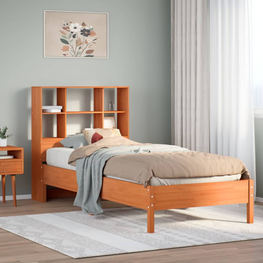 Lit bibliothèque sans matelas cire marron 75x190 cm pin massif - XIOS