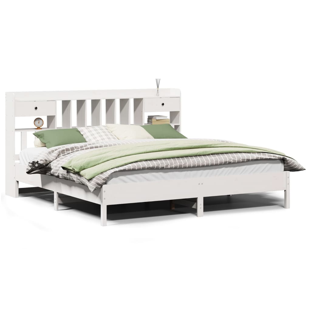 Lit bibliothèque sans matelas blanc 180x200 cm bois pin massif - XIOS