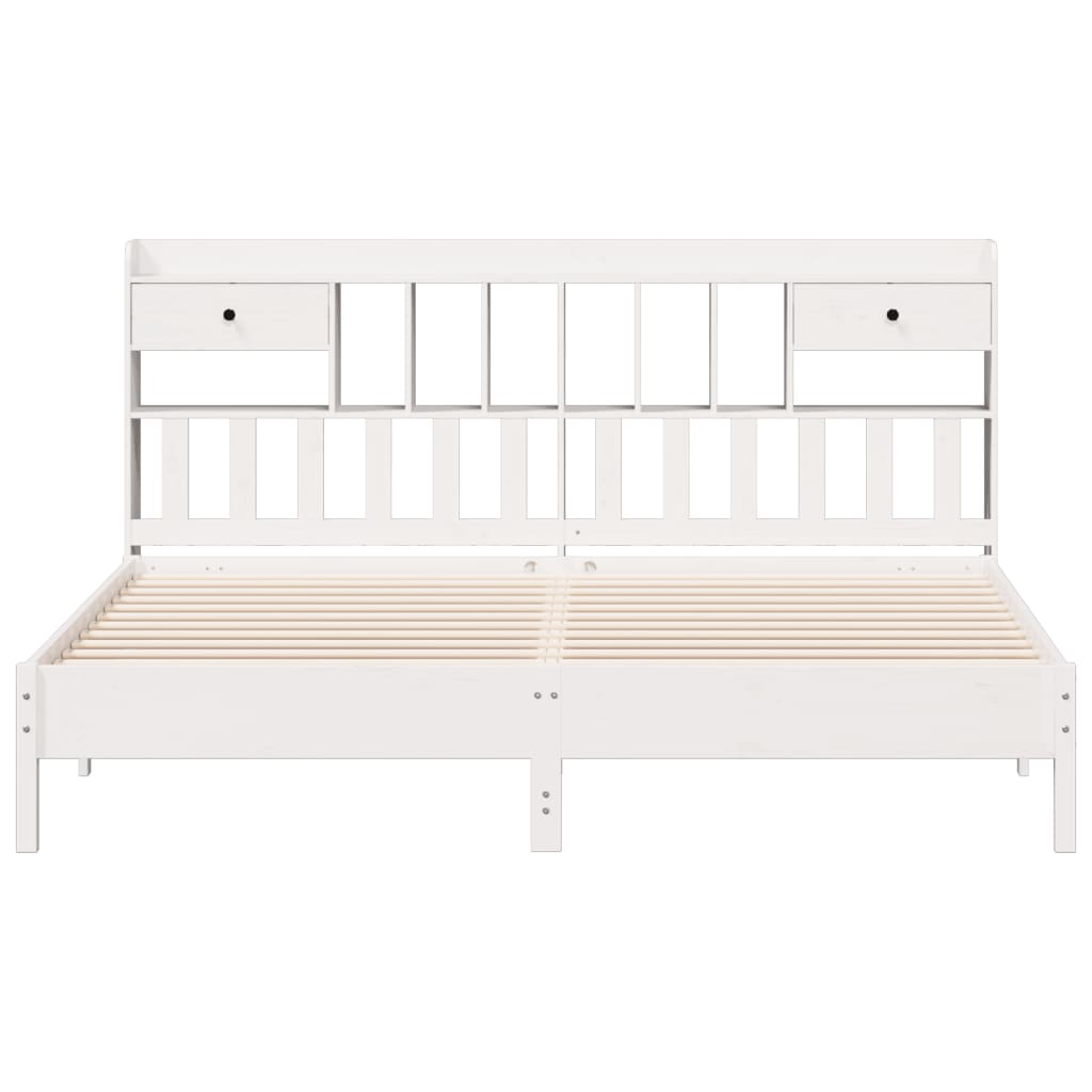 Lit bibliothèque sans matelas blanc 180x200 cm bois pin massif - XIOS