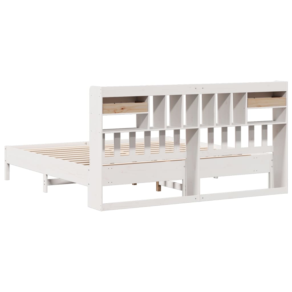 Lit bibliothèque sans matelas blanc 180x200 cm bois pin massif - XIOS
