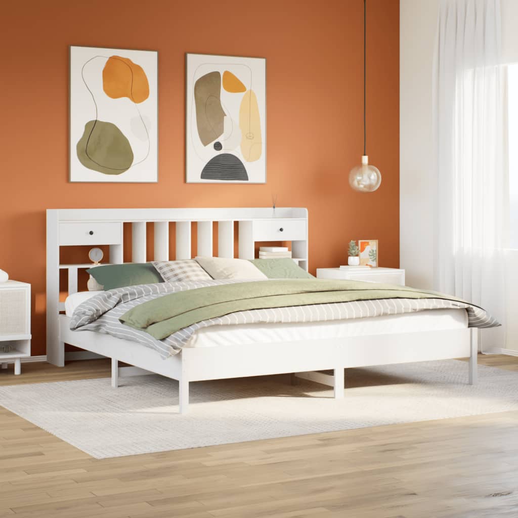 Lit bibliothèque sans matelas blanc 180x200 cm bois pin massif - XIOS