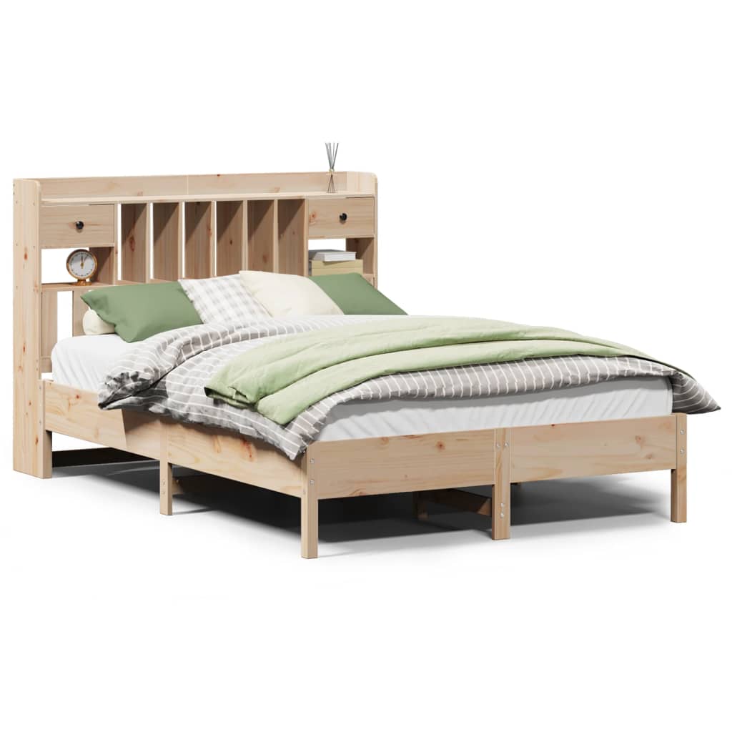 Lit bibliothèque sans matelas 140x200 cm bois massif de pin - XIOS