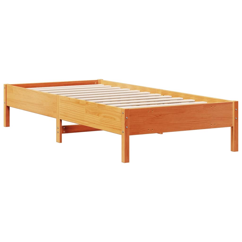 Lit bibliothèque sans matelas cire marron 100x200 cm pin massif - XIOS
