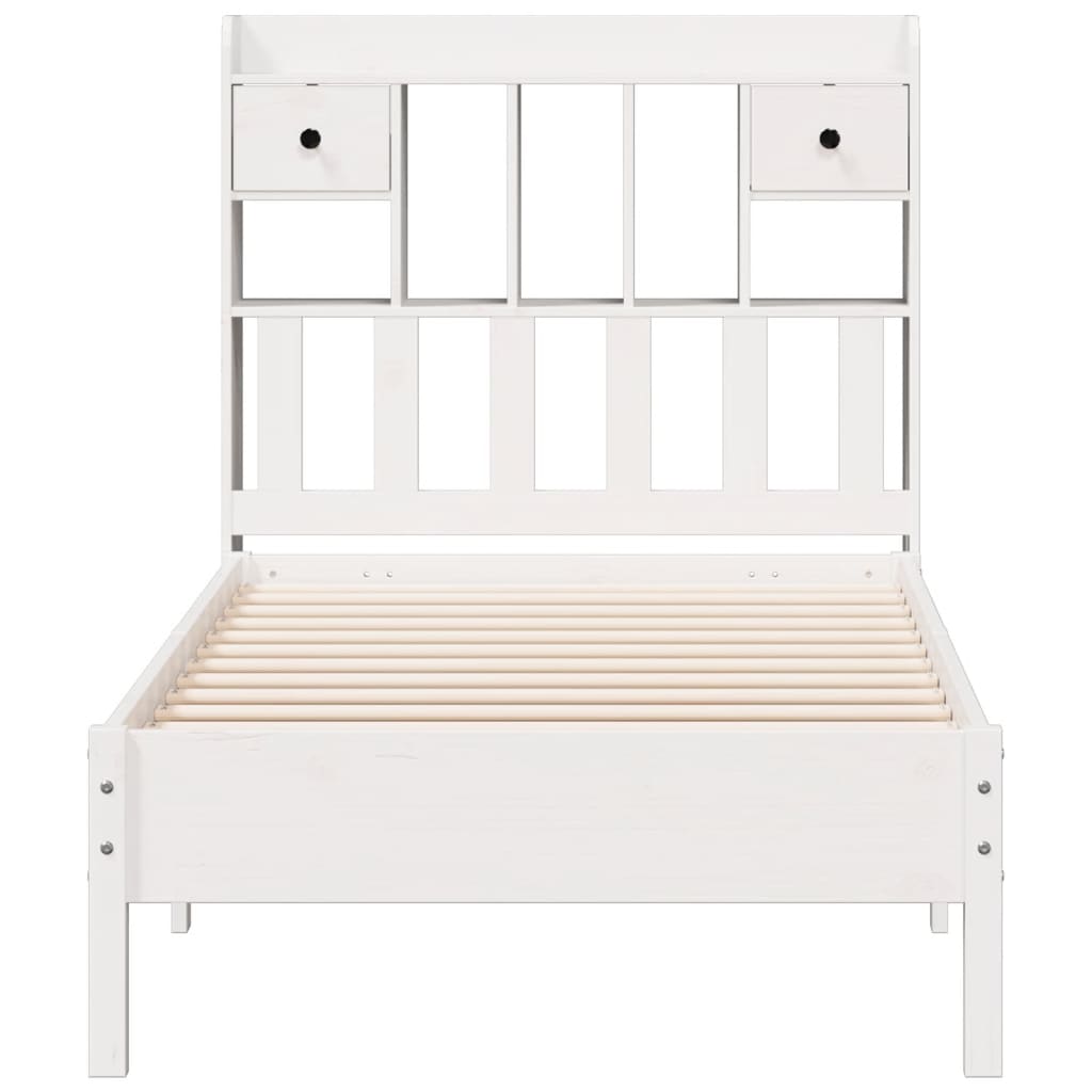 Lit bibliothèque sans matelas blanc 90x200cm bois de pin massif - XIOS