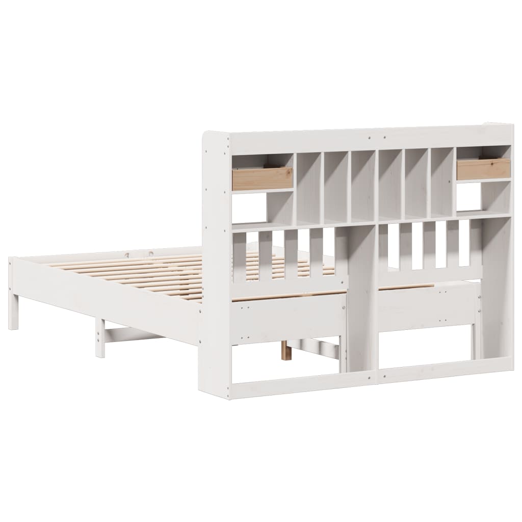 Lit bibliothèque sans matelas blanc 135x190 cm bois pin massif - XIOS