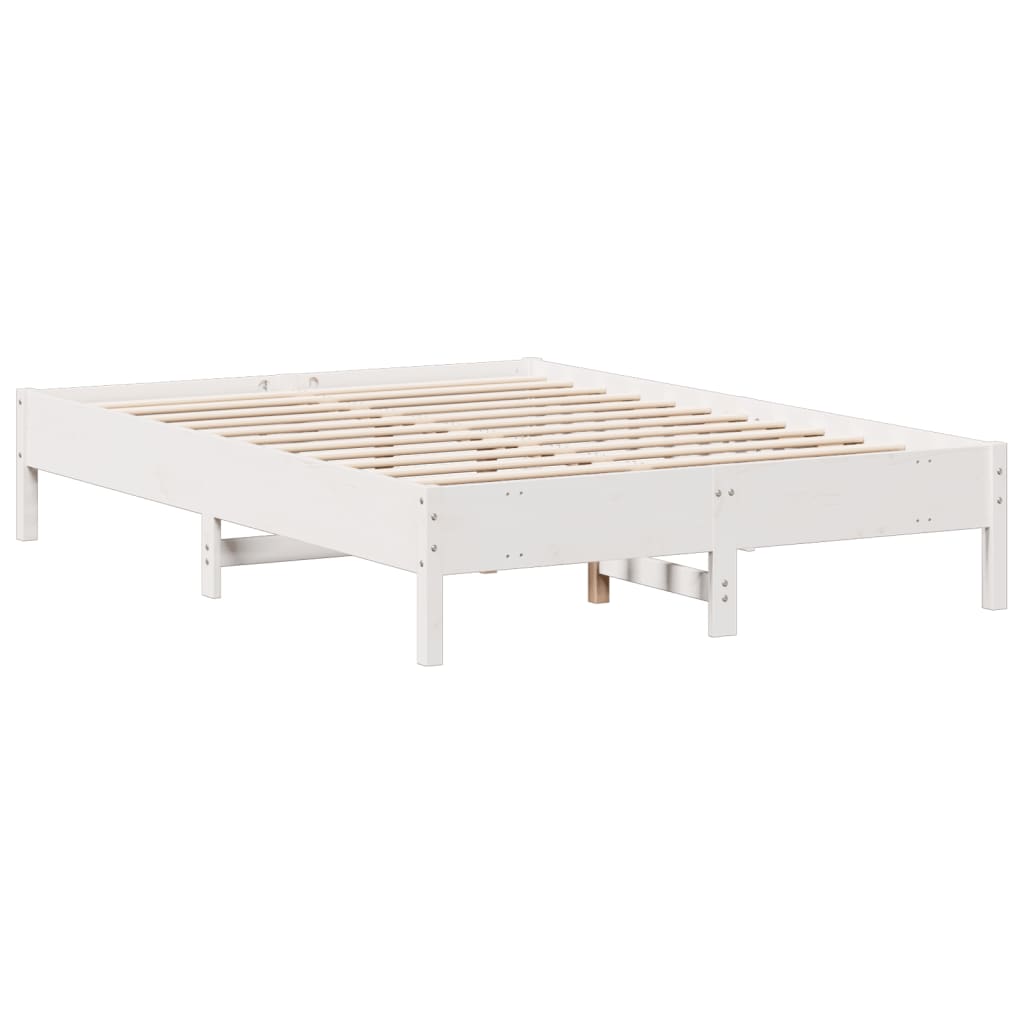 Lit bibliothèque sans matelas blanc 135x190 cm bois pin massif - XIOS
