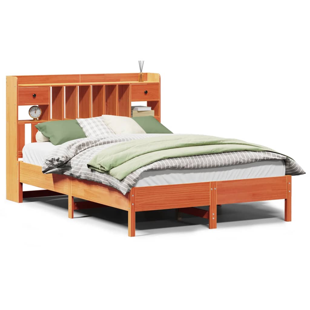 Lit bibliothèque sans matelas cire marron 135x190 cm pin massif - XIOS