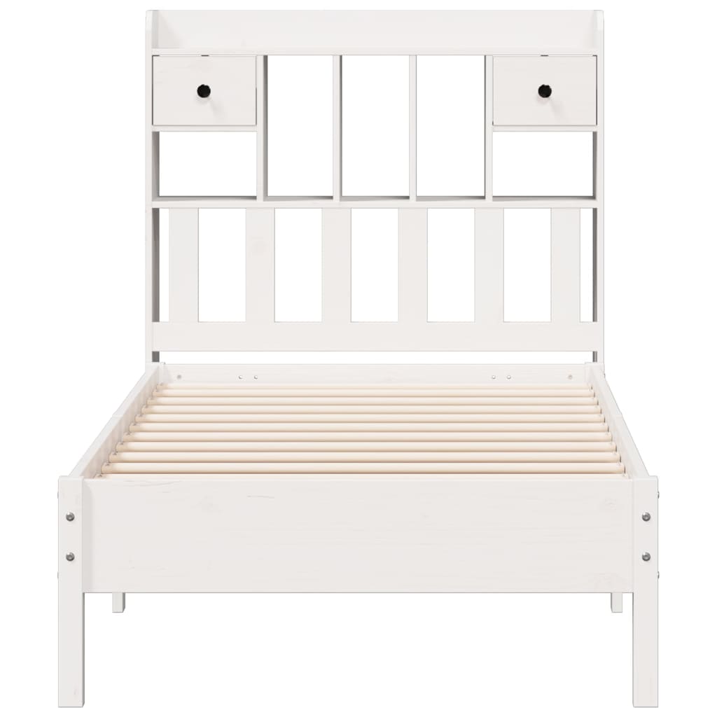 Lit bibliothèque sans matelas blanc 90x190cm bois de pin massif - XIOS