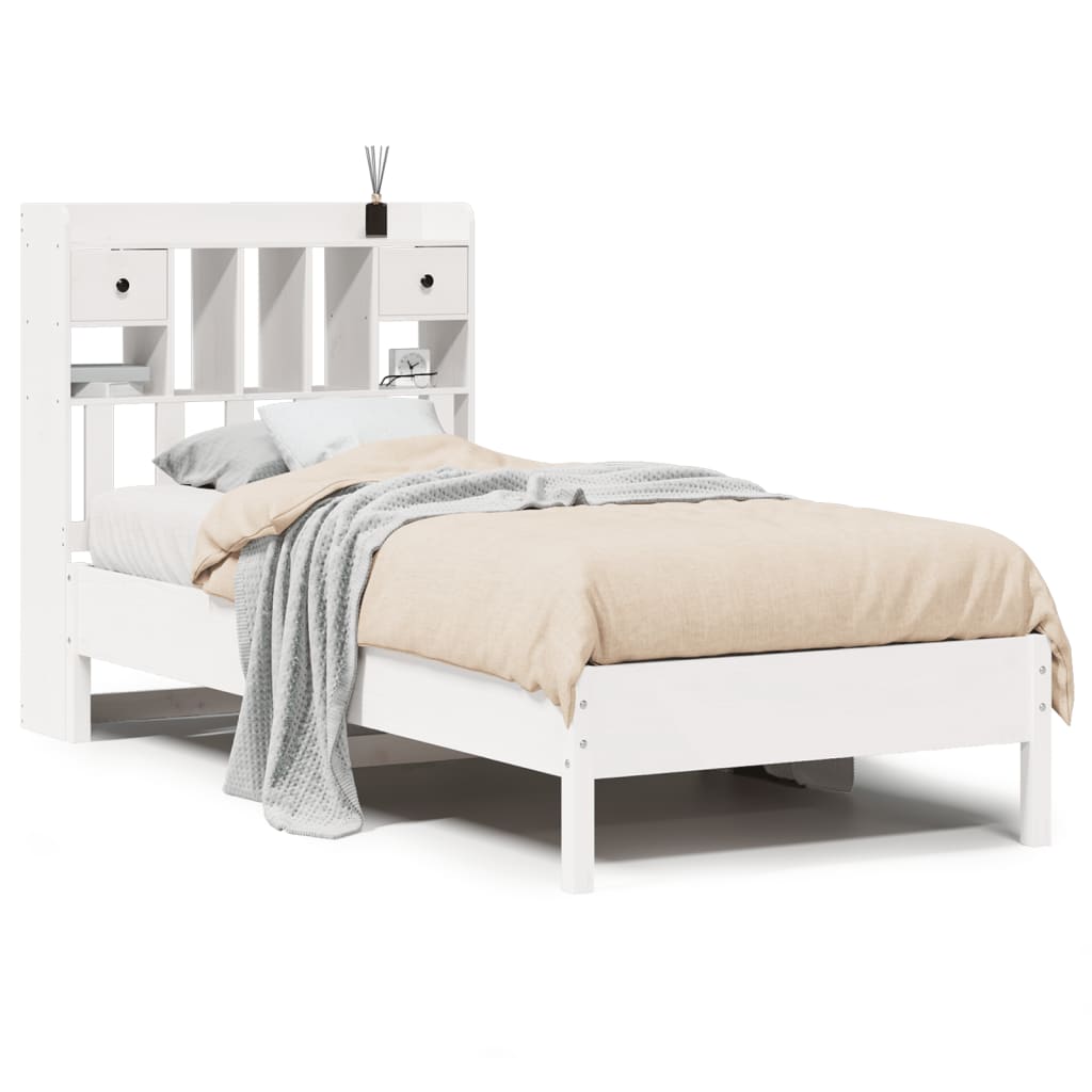 Lit bibliothèque sans matelas blanc 75x190cm bois de pin massif - XIOS