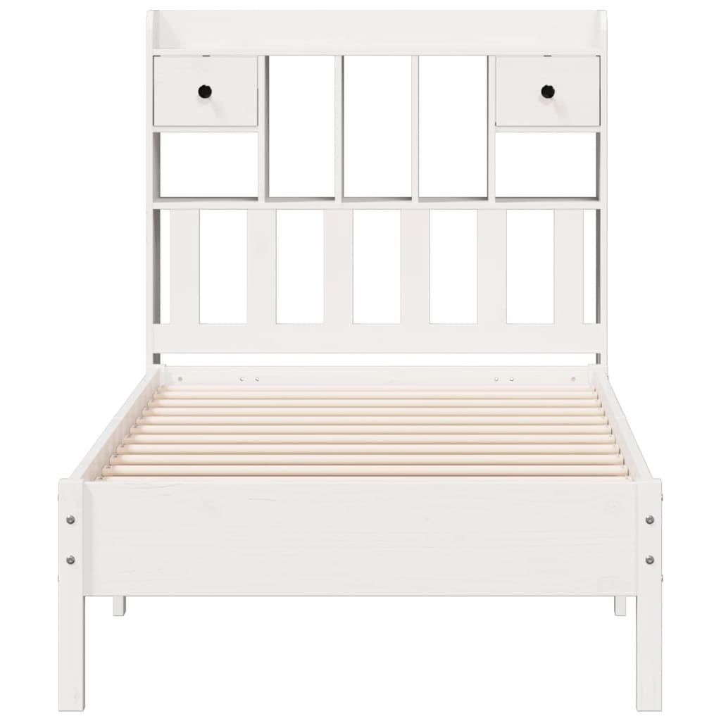 Lit bibliothèque sans matelas blanc 75x190cm bois de pin massif - XIOS