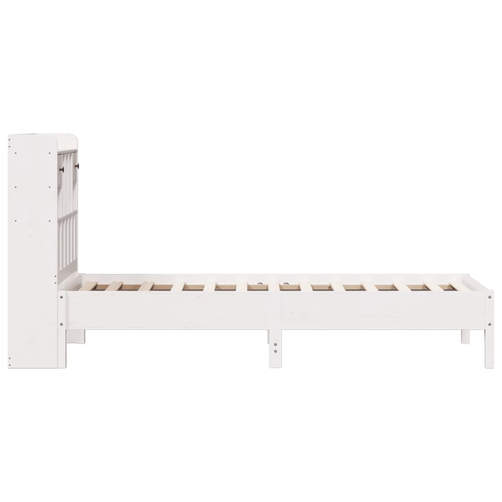 Lit bibliothèque sans matelas blanc 75x190cm bois de pin massif - XIOS