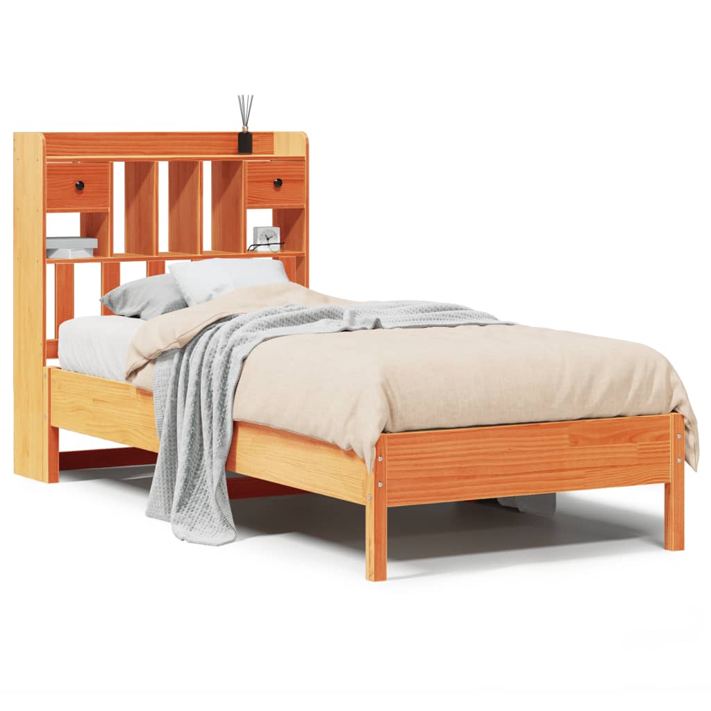 Lit bibliothèque sans matelas cire marron 75x190 cm pin massif - XIOS