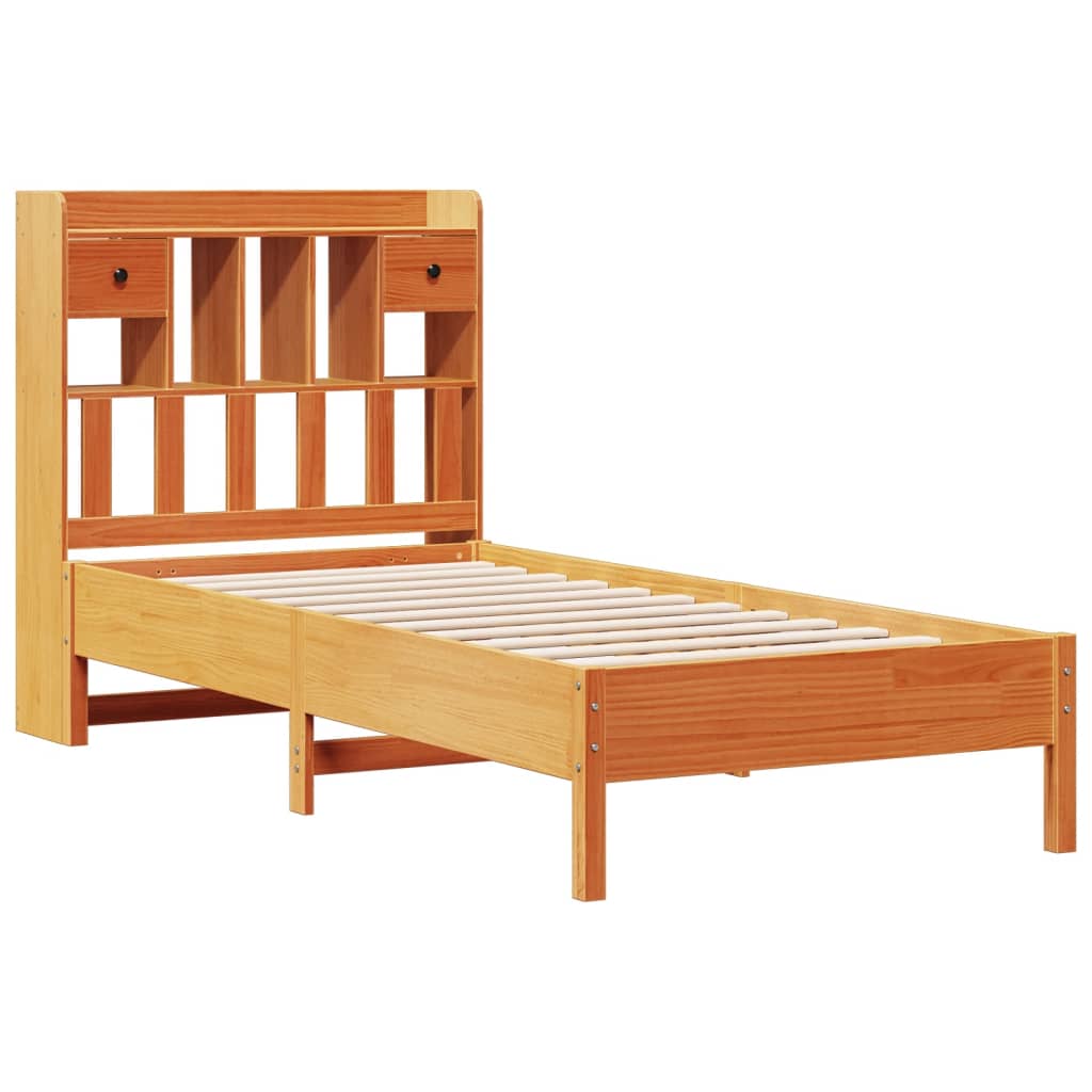 Lit bibliothèque sans matelas cire marron 75x190 cm pin massif - XIOS