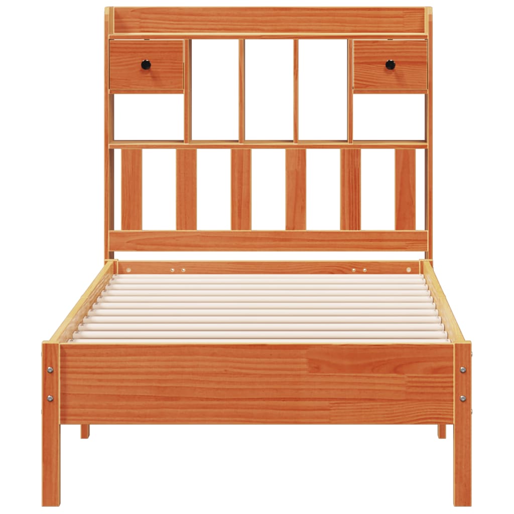 Lit bibliothèque sans matelas cire marron 75x190 cm pin massif - XIOS