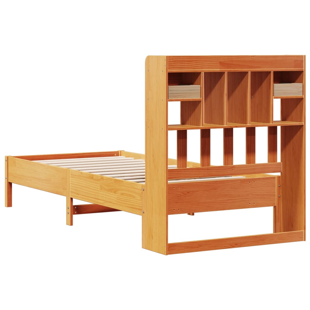 Lit bibliothèque sans matelas cire marron 75x190 cm pin massif - XIOS