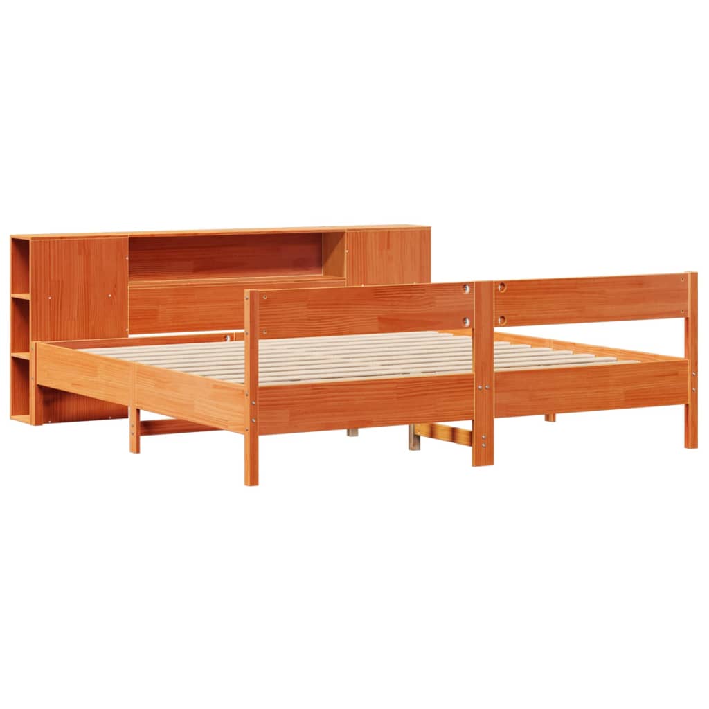 Lit bibliothèque sans matelas cire marron 180x200 cm pin massif - XIOS