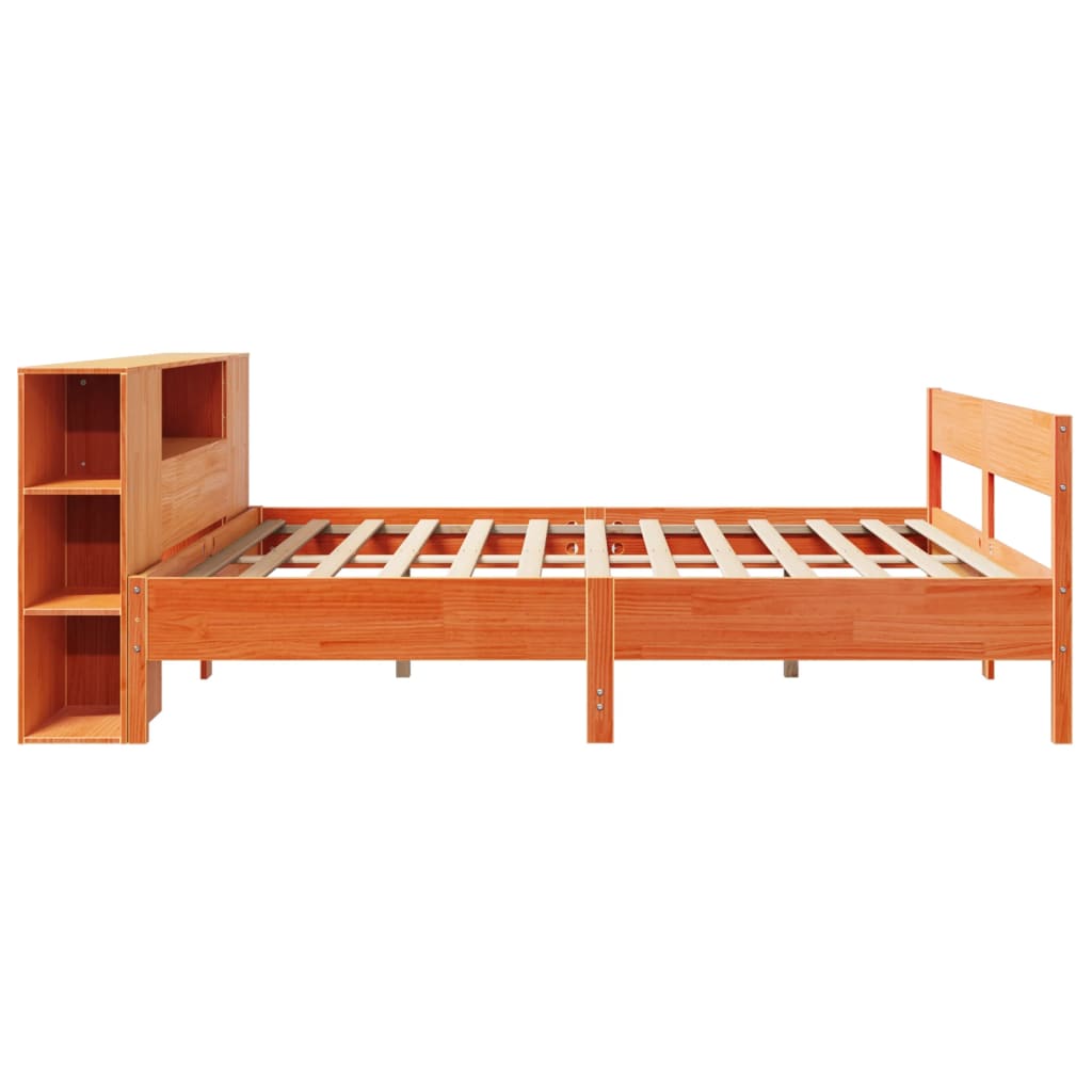 Lit bibliothèque sans matelas cire marron 180x200 cm pin massif - XIOS