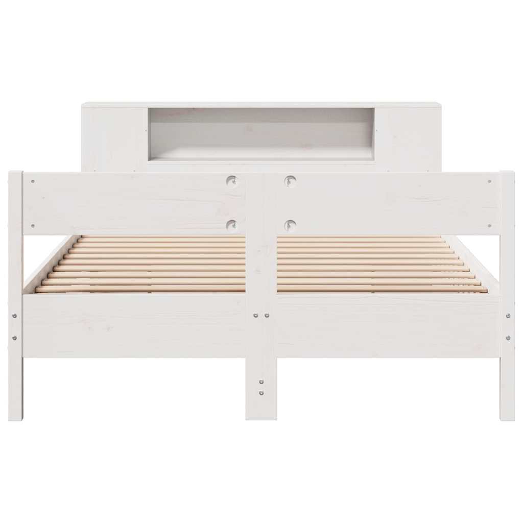 Lit bibliothèque sans matelas blanc 150x200 cm bois pin massif - XIOS