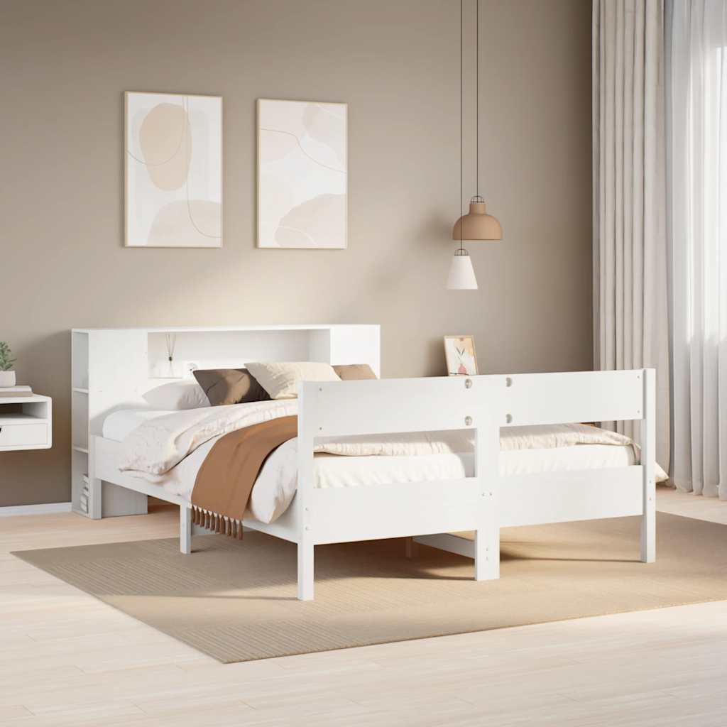 Lit bibliothèque sans matelas blanc 150x200 cm bois pin massif - XIOS
