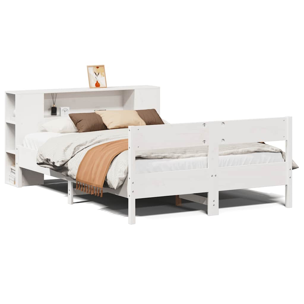Lit bibliothèque sans matelas blanc 140x200 cm bois pin massif - XIOS