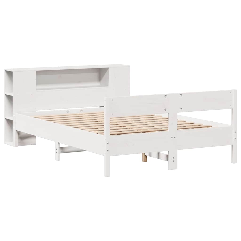 Lit bibliothèque sans matelas blanc 140x200 cm bois pin massif - XIOS
