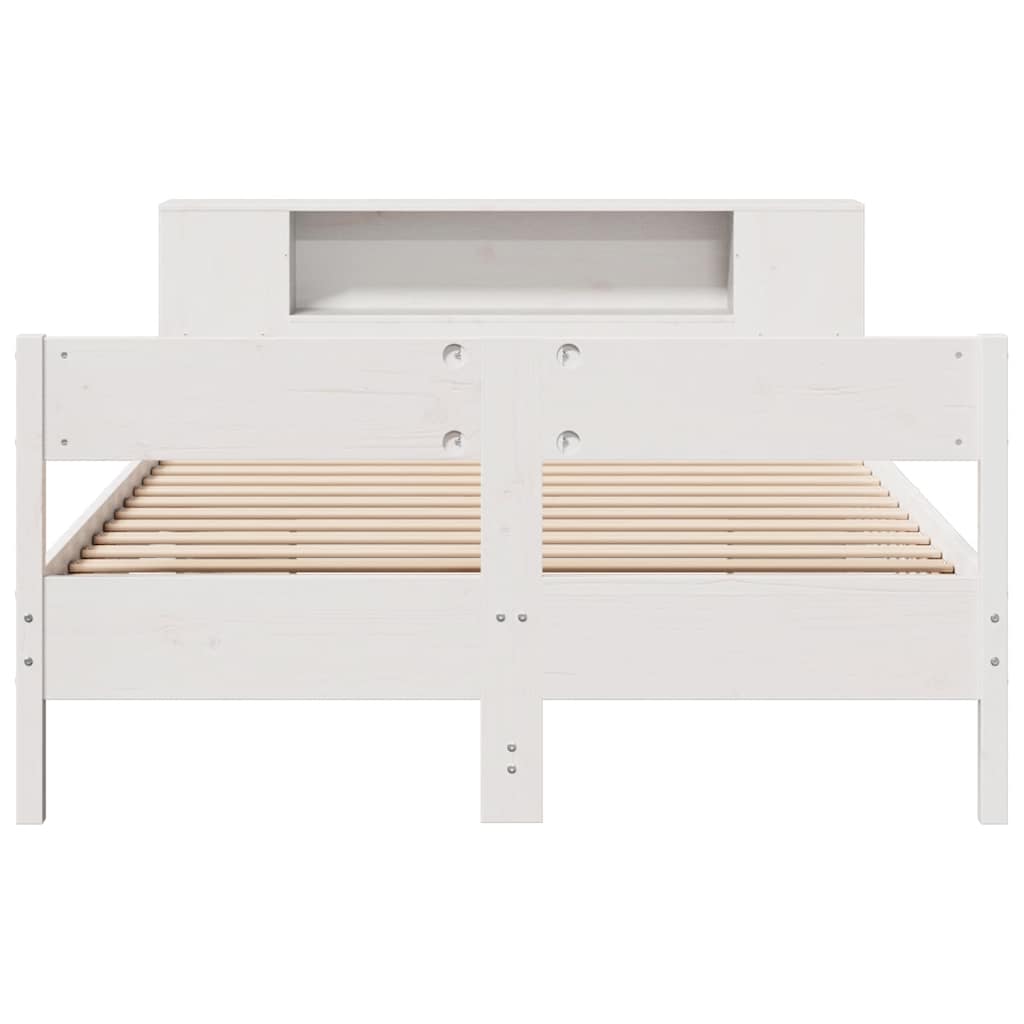 Lit bibliothèque sans matelas blanc 140x200 cm bois pin massif - XIOS