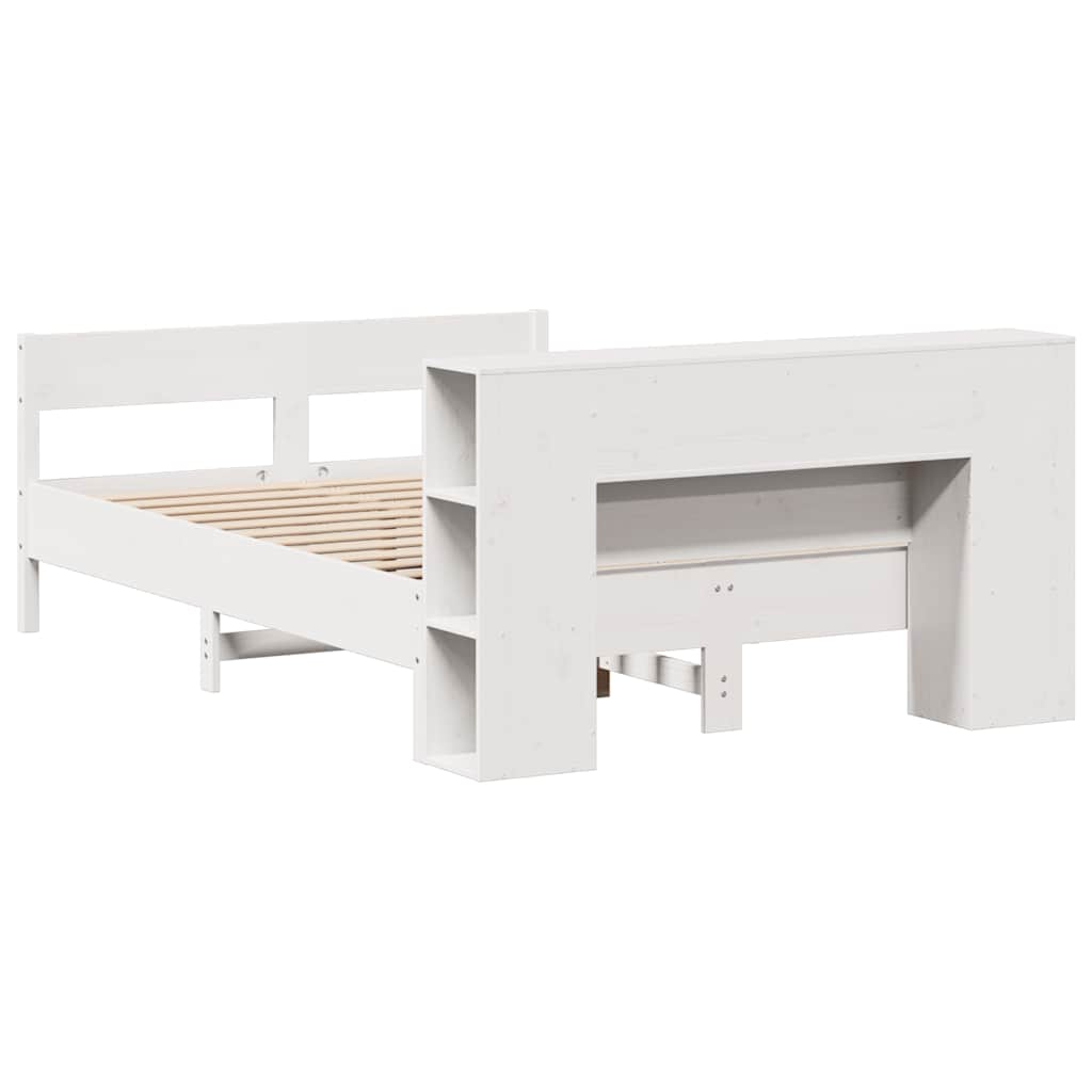 Lit bibliothèque sans matelas blanc 140x200 cm bois pin massif - XIOS
