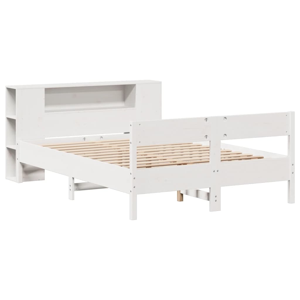 Lit bibliothèque sans matelas blanc 140x190 cm bois pin massif - XIOS
