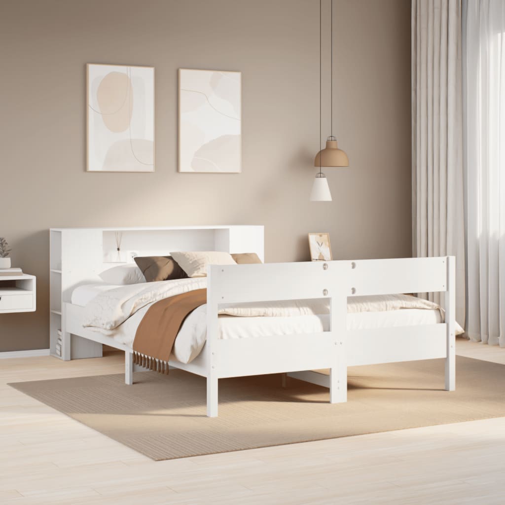 Lit bibliothèque sans matelas blanc 135x190 cm bois pin massif - XIOS