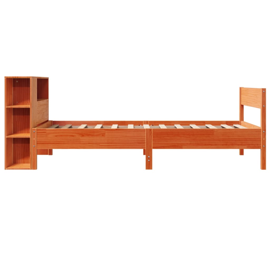 Lit bibliothèque sans matelas cire marron 100x200 cm pin massif - XIOS