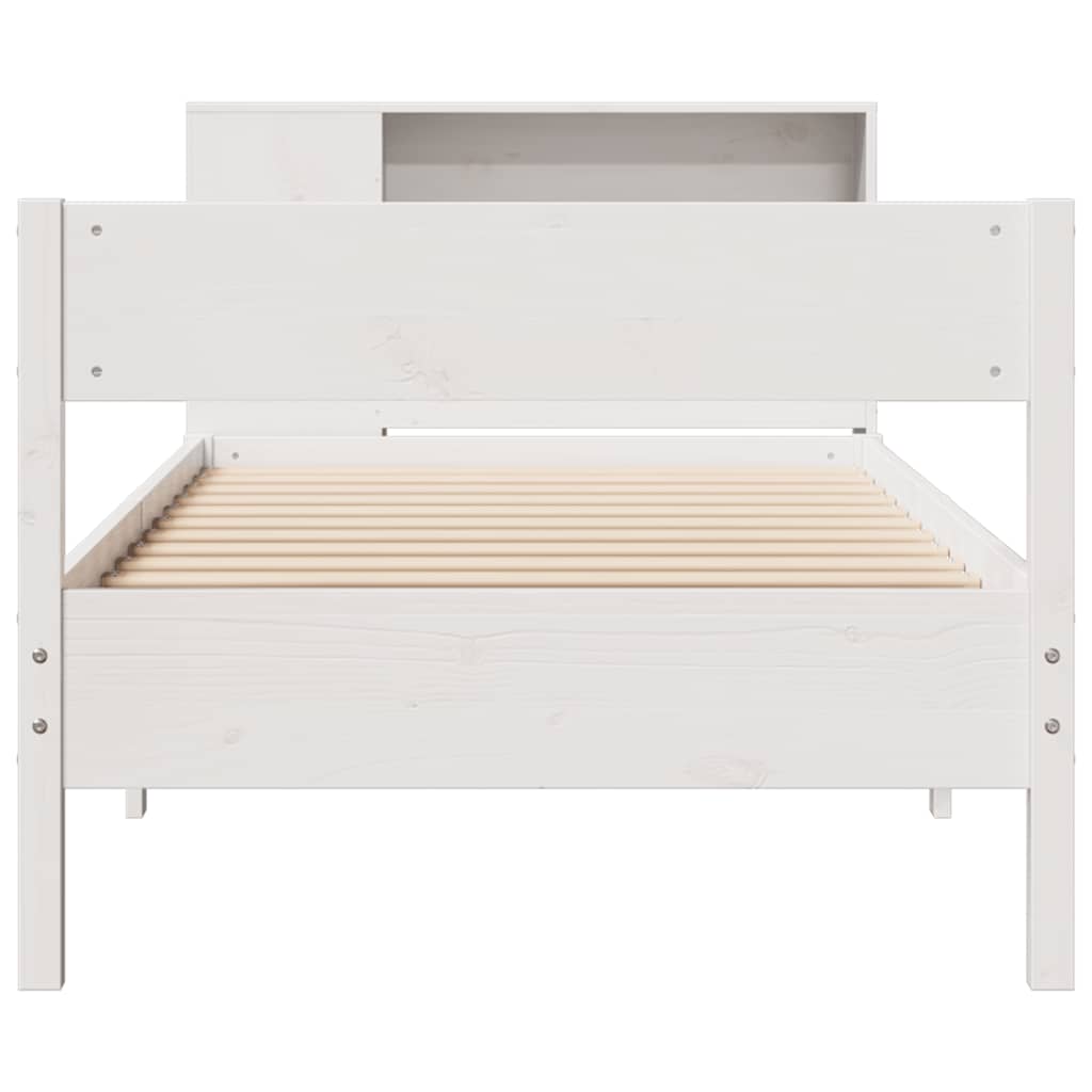 Lit bibliothèque sans matelas blanc 90x200cm bois de pin massif - XIOS