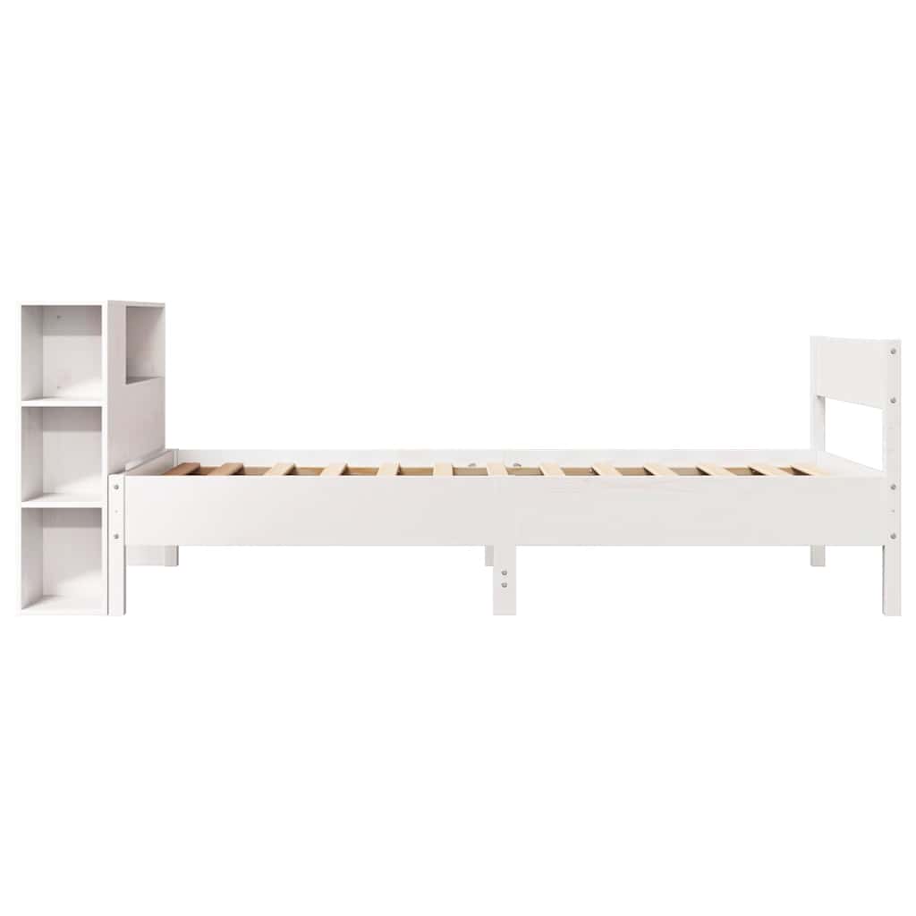Lit bibliothèque sans matelas blanc 90x200cm bois de pin massif - XIOS